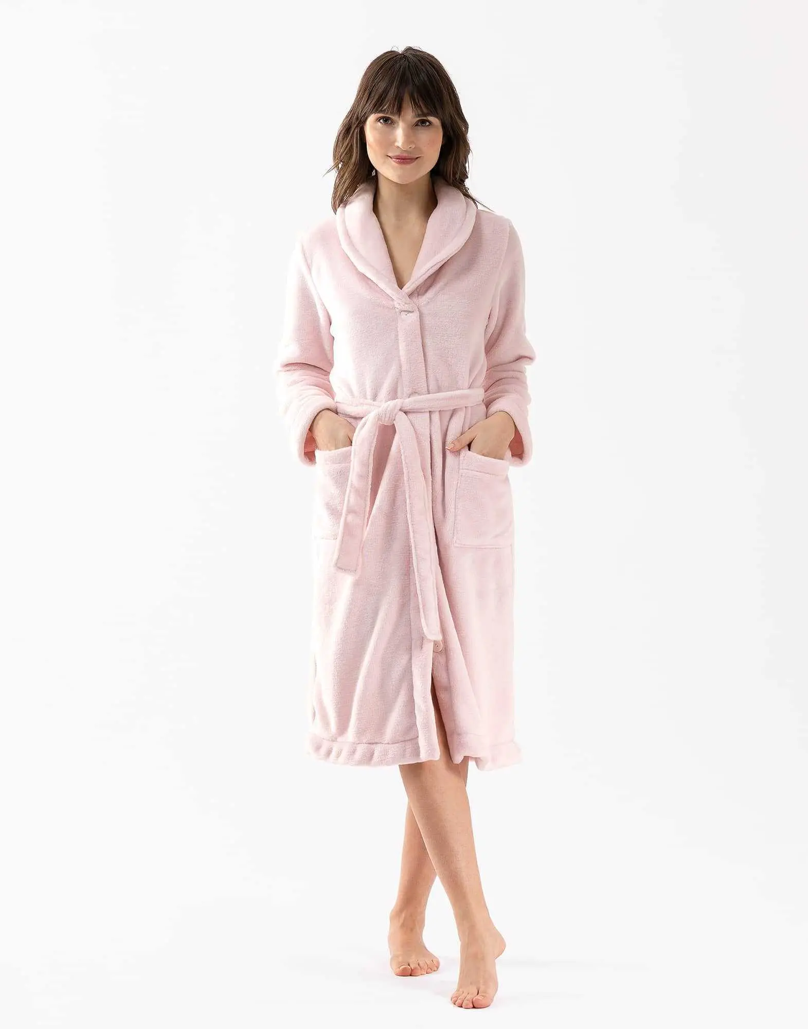 Plush flannel bathrobe ESSENTIEL 651 rosewood | Lingerie le Chat