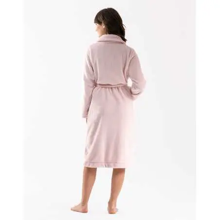 Plush flannel bathrobe ESSENTIEL 651 rosewood | Lingerie le Chat