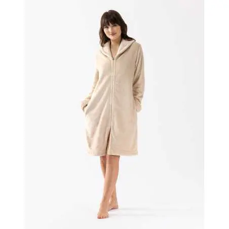 Plush flannel bathrobe ESSENTIEL 656 shell | Lingerie le Chat