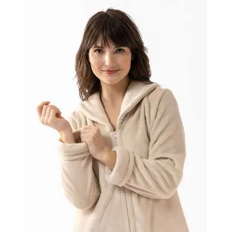 Plush flannel bathrobe ESSENTIEL 656 shell | Lingerie le Chat