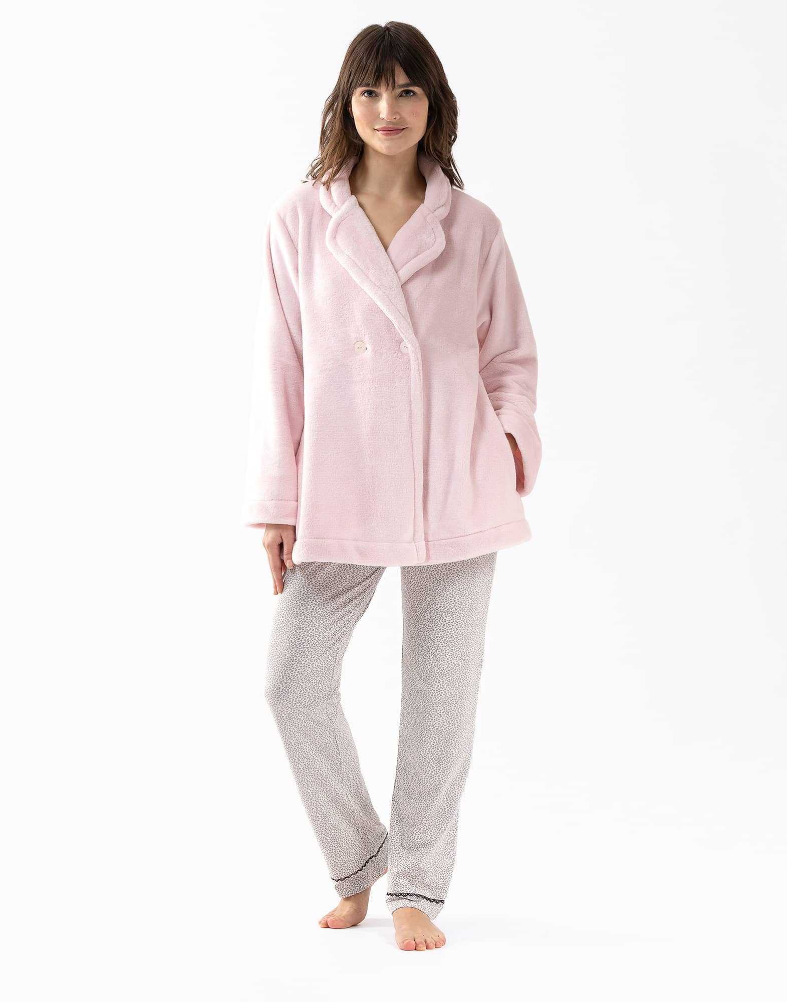 Veste en peluche flanelle ESSENTIEL 677 bois de rose  | Lingerie le Chat