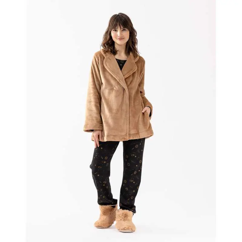 Plush flannel jacket ESSENTIEL 677 honey  gold | Lingerie le Chat