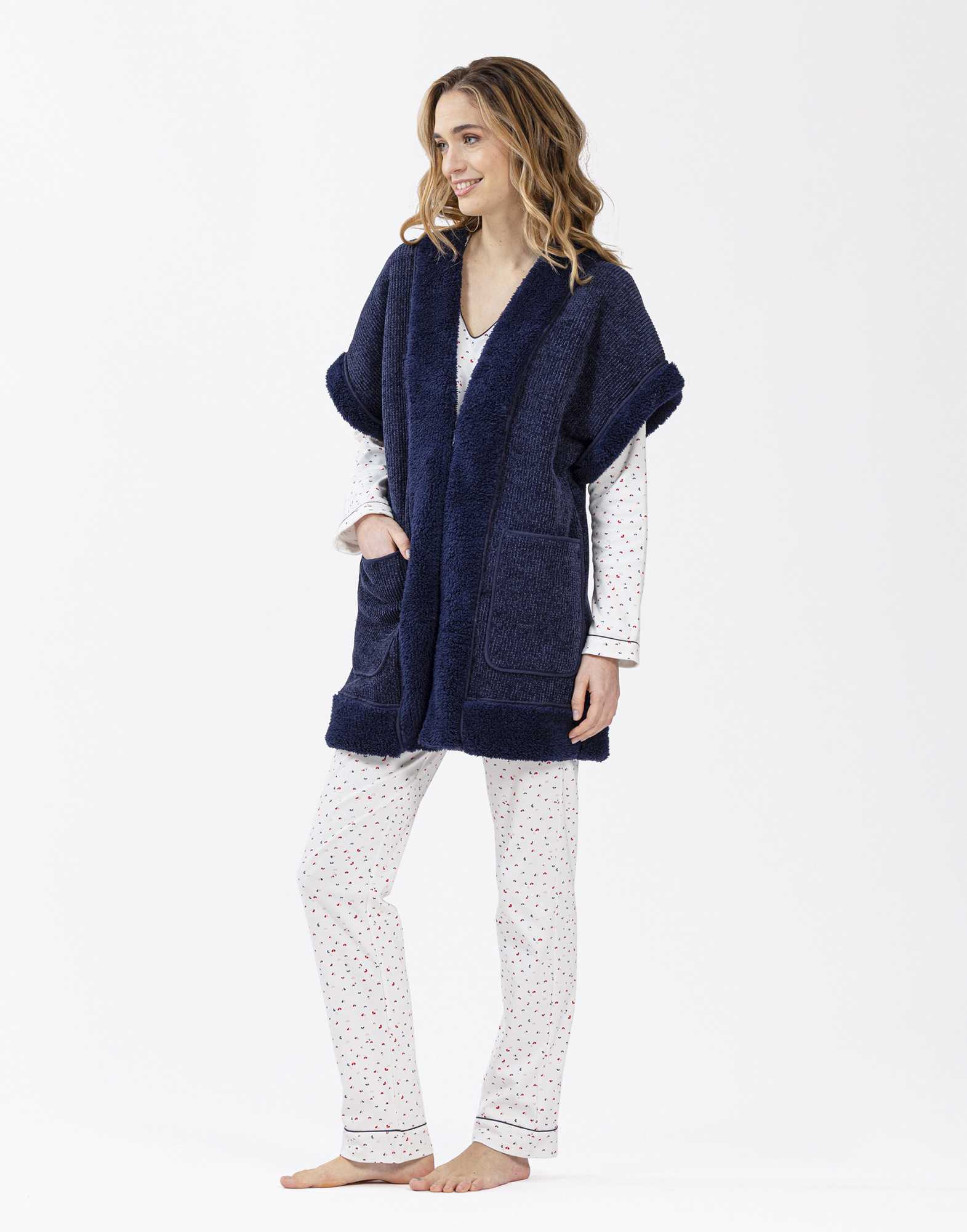 Plush and chenille cardigan HYGGE 670 navy | Lingerie le Chat