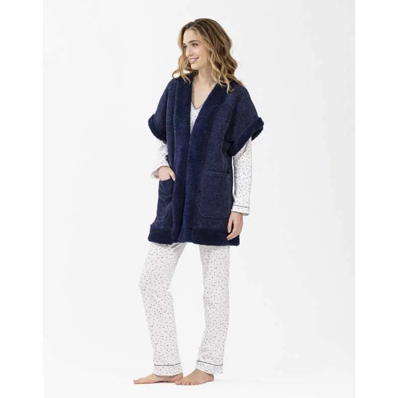 Plush and chenille cardigan HYGGE 670 navy | Lingerie le Chat