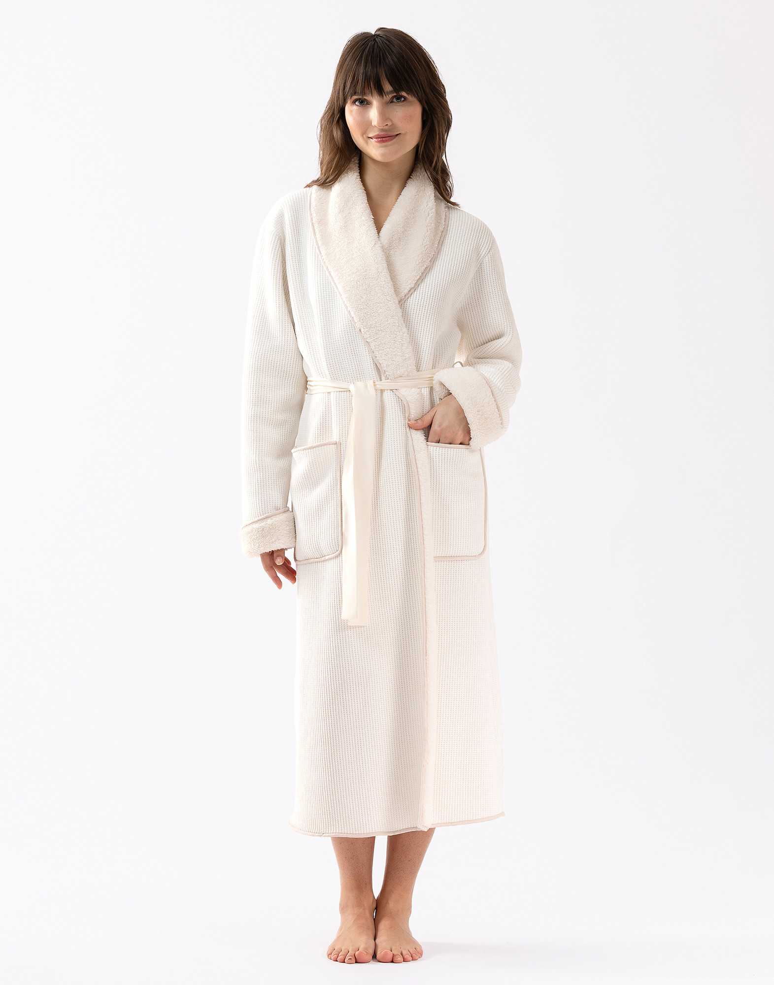 Plush and chenille dressing gown HYGGE 660 ecru | Lingerie le Chat