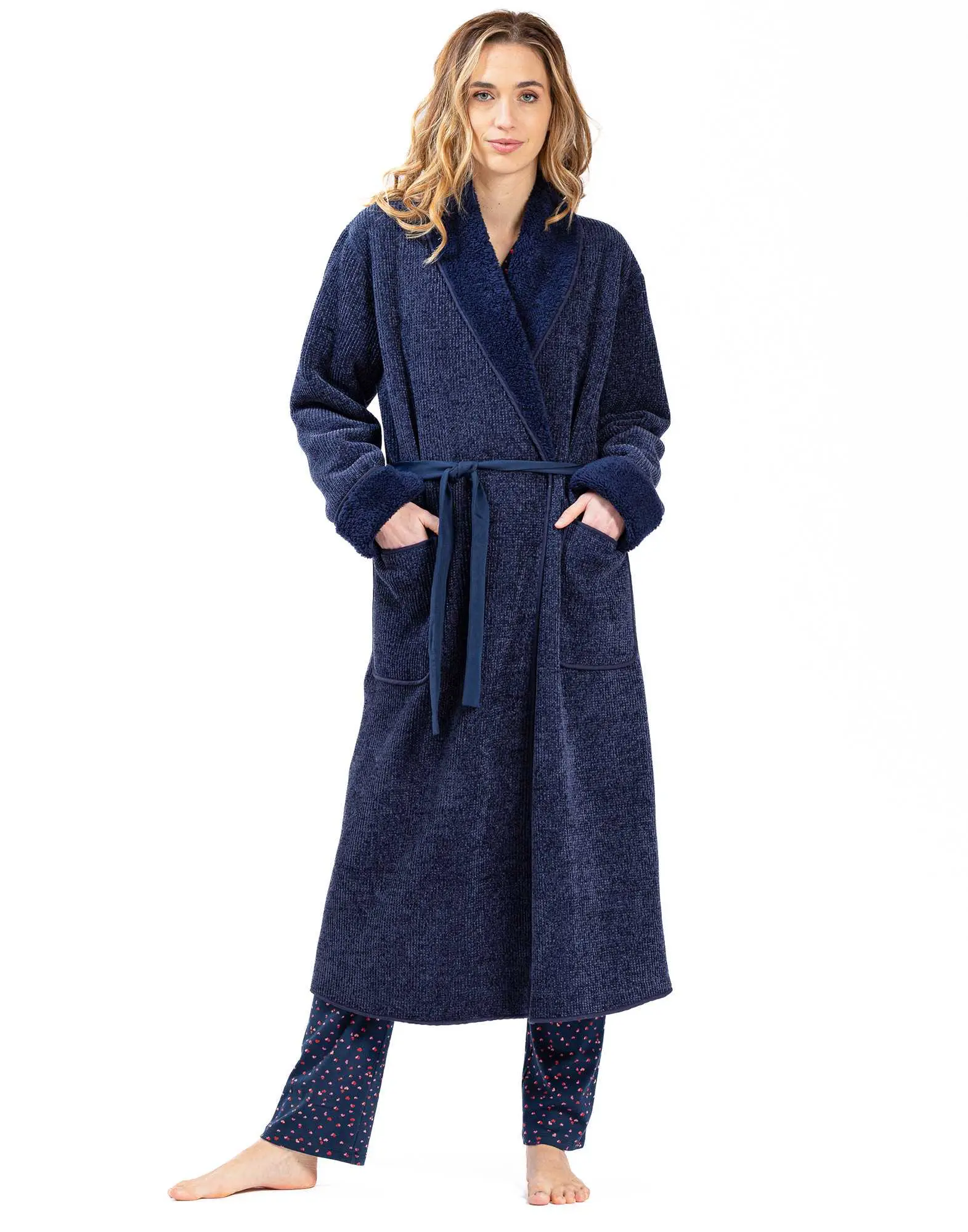 Plush and chenille dressing gown HYGGE 660 navy | Lingerie le Chat