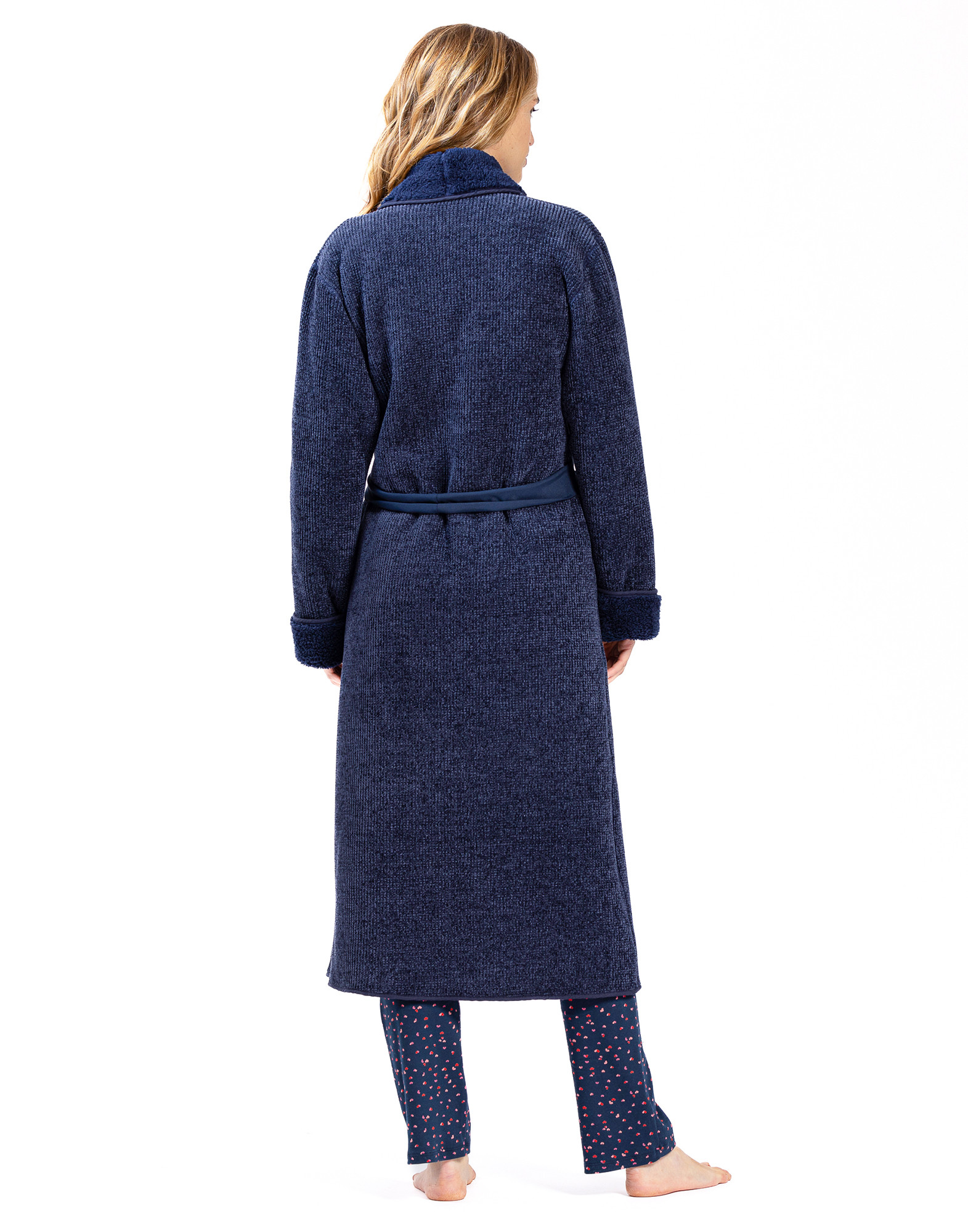 Plush and chenille dressing gown HYGGE 660 navy