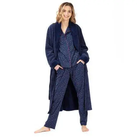Plush and chenille dressing gown HYGGE 660 navy | Lingerie le Chat