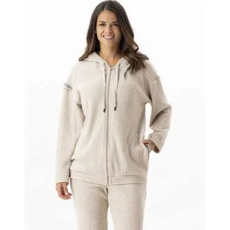 Zip-front hoodie in lurex knit FRILEUSE 670 beige | Lingerie le Chat