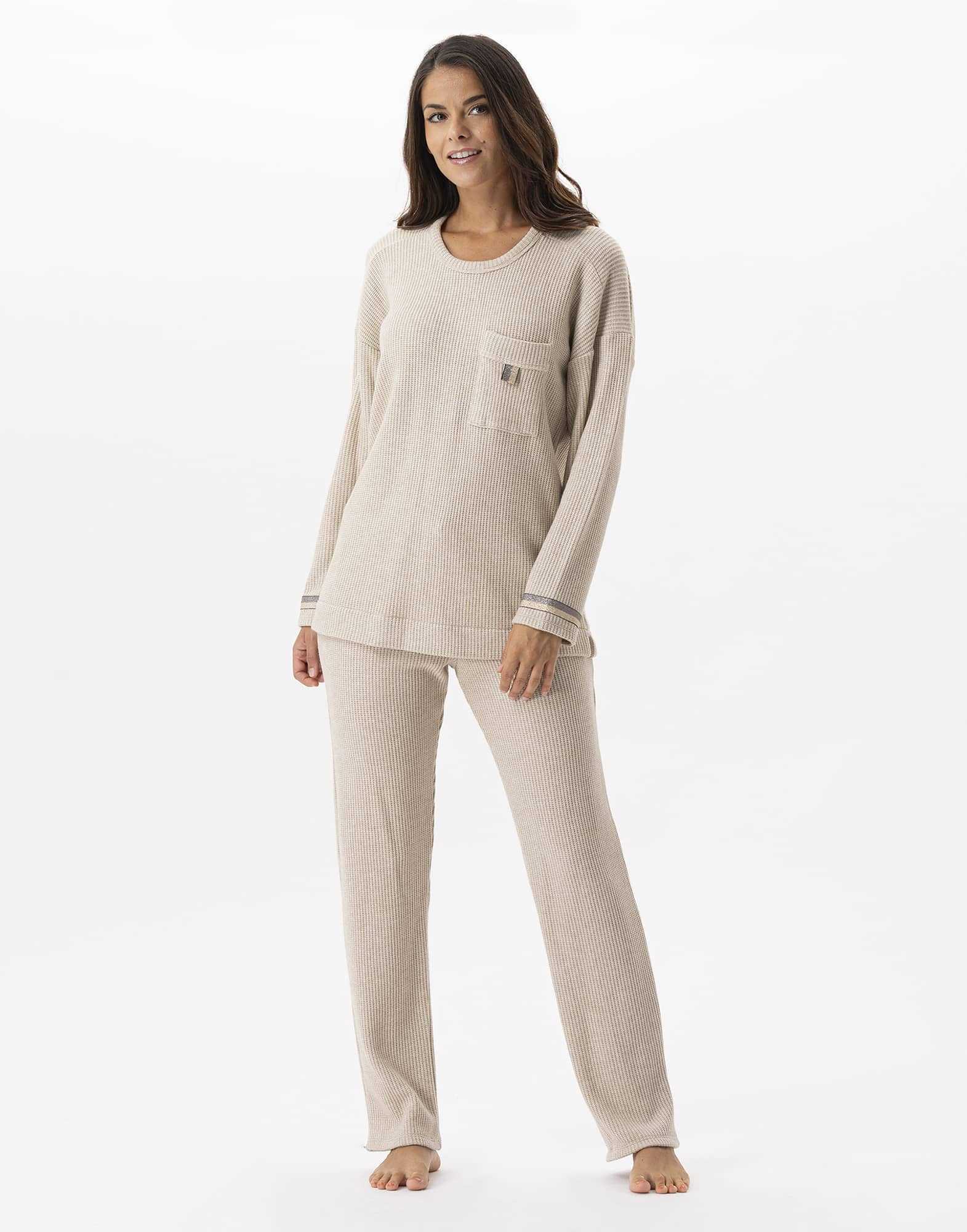 Pyjama en maille tricot lurex FRILEUSE 602 beige  | Lingerie le Chat