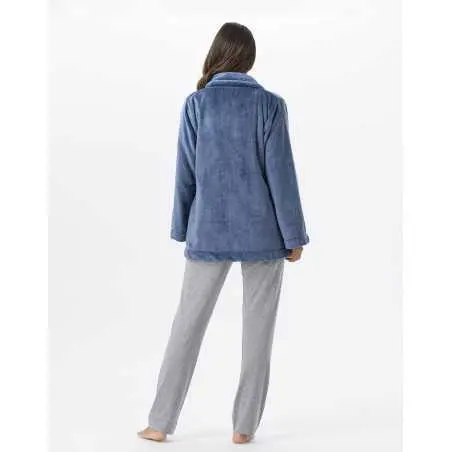 Plush flannel jacket ESSENTIEL 677 prussian blue | Lingerie le Chat