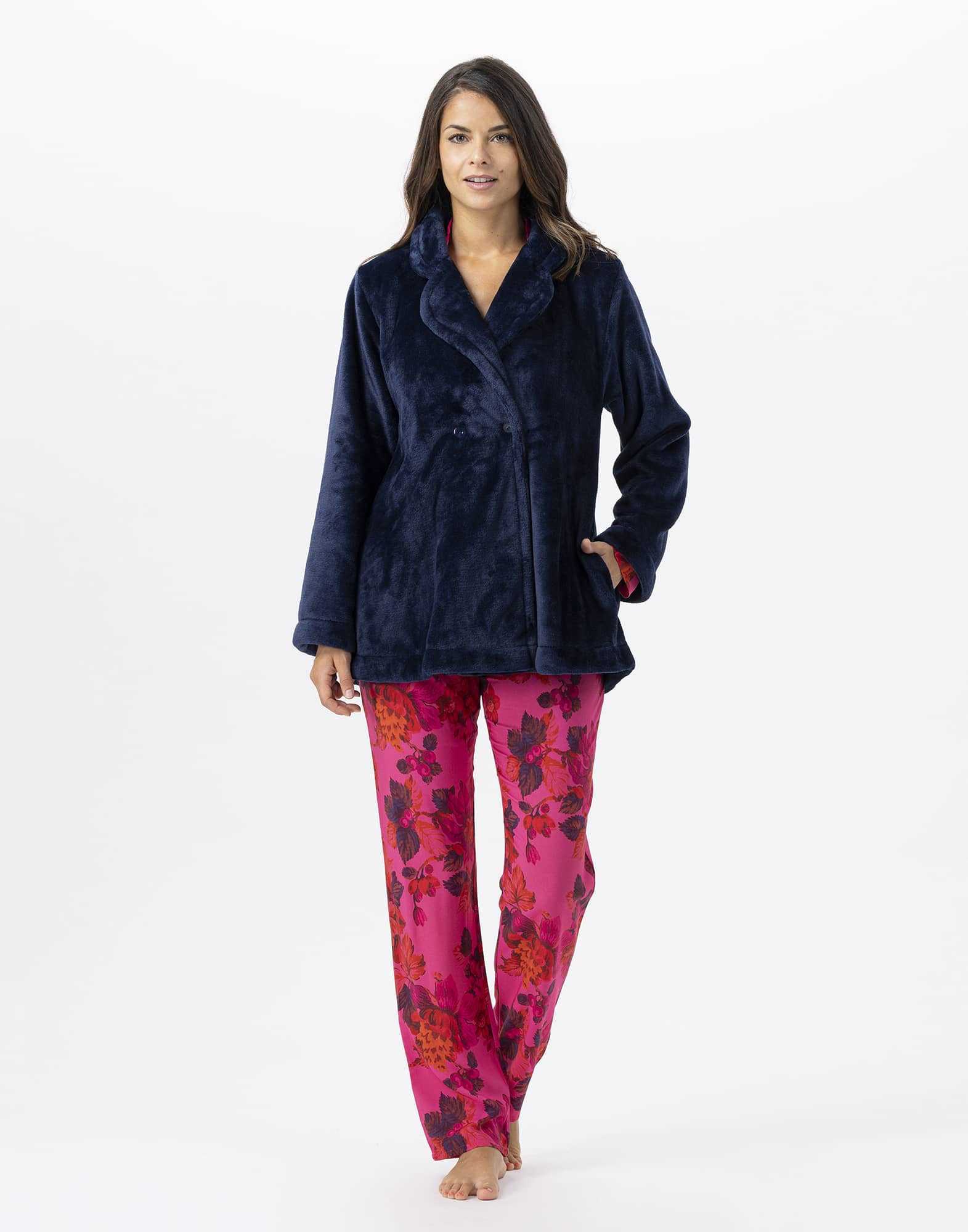 Plush flannel jacket ESSENTIEL 677 navy blue | Lingerie le Chat