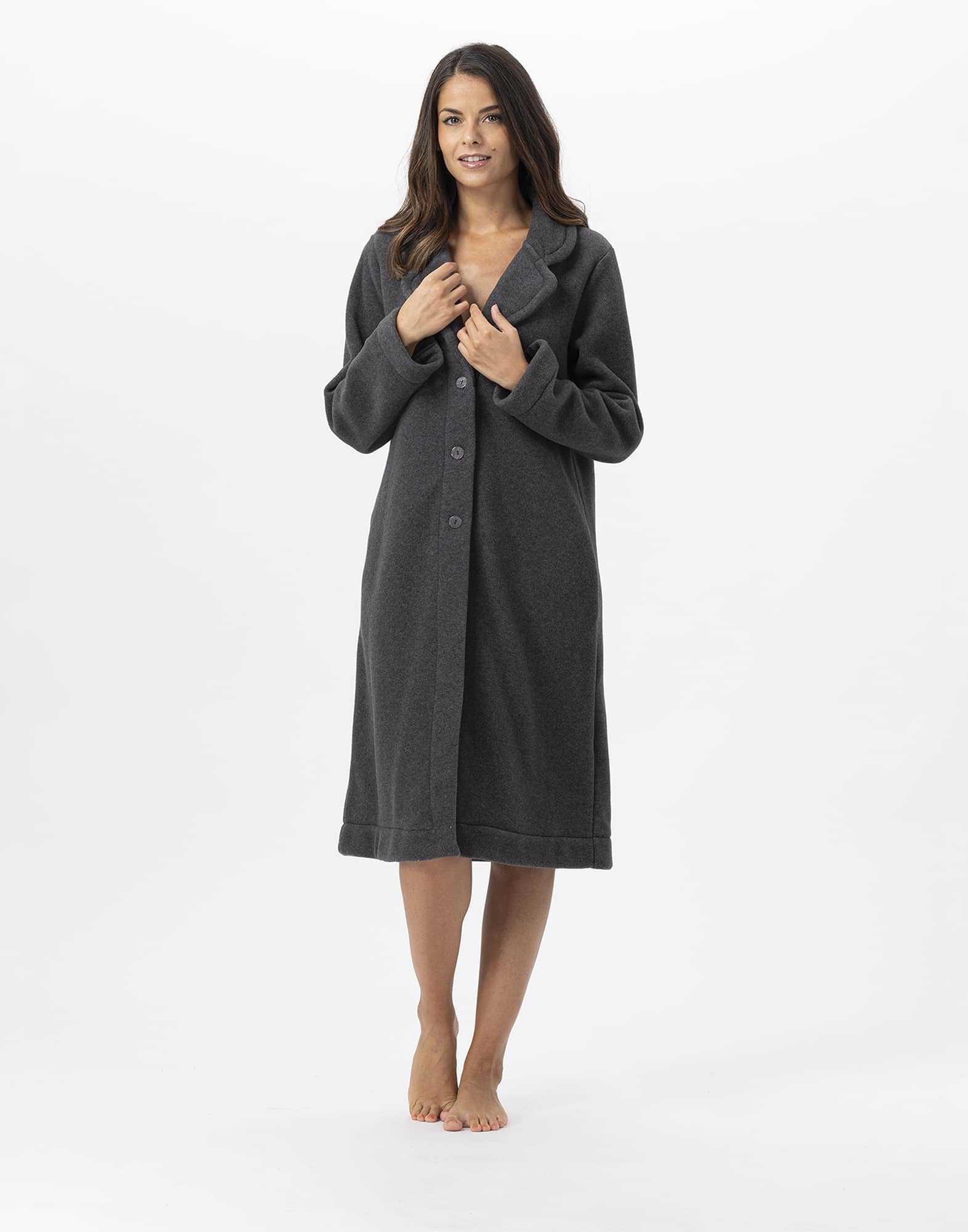 Fleece robe ESSENTIEL 652 in anthracite | Lingerie le Chat