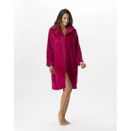 Plush flannel bathrobe ESSENTIEL 656 peony | Lingerie le Chat
