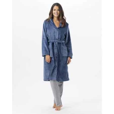 Plush flannel bathrobe ESSENTIEL 651 prussian blue | Lingerie le Chat