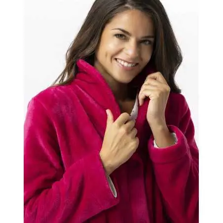 Plush flannel bathrobe ESSENTIEL 651 peony | Lingerie le Chat