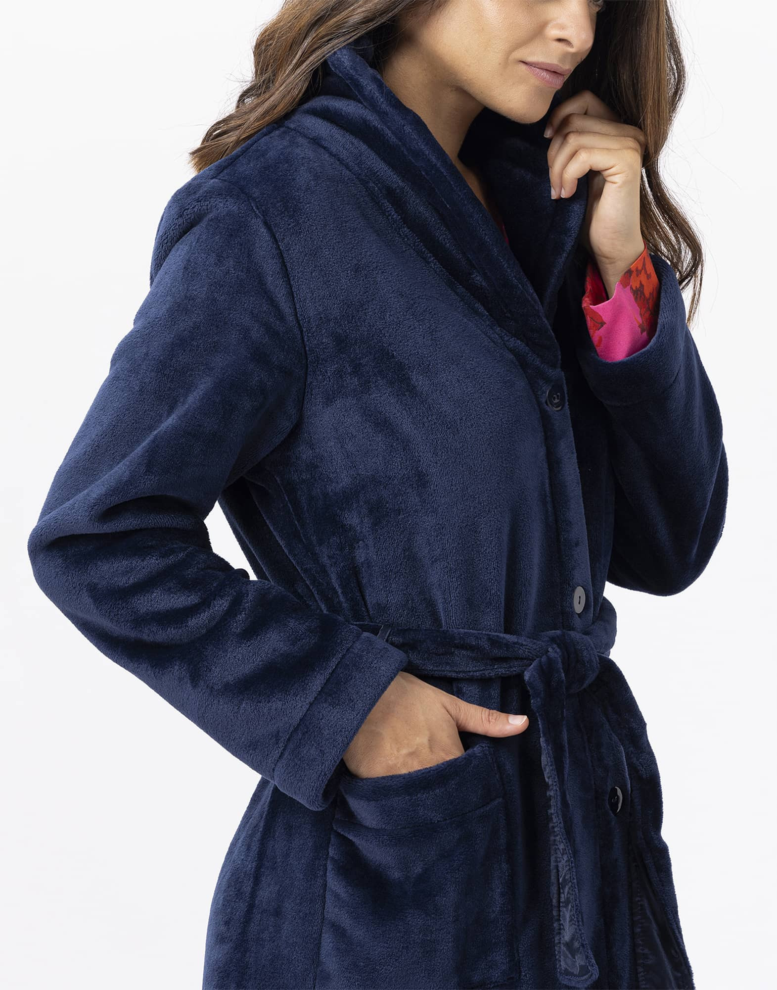 Plush flannel bathrobe ESSENTIEL 651 navy blue