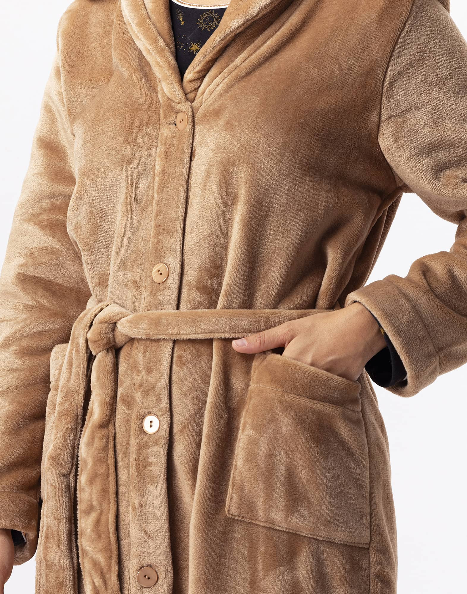 Plush flannel bathrobe ESSENTIEL 651 honey gold Lingerie le Chat