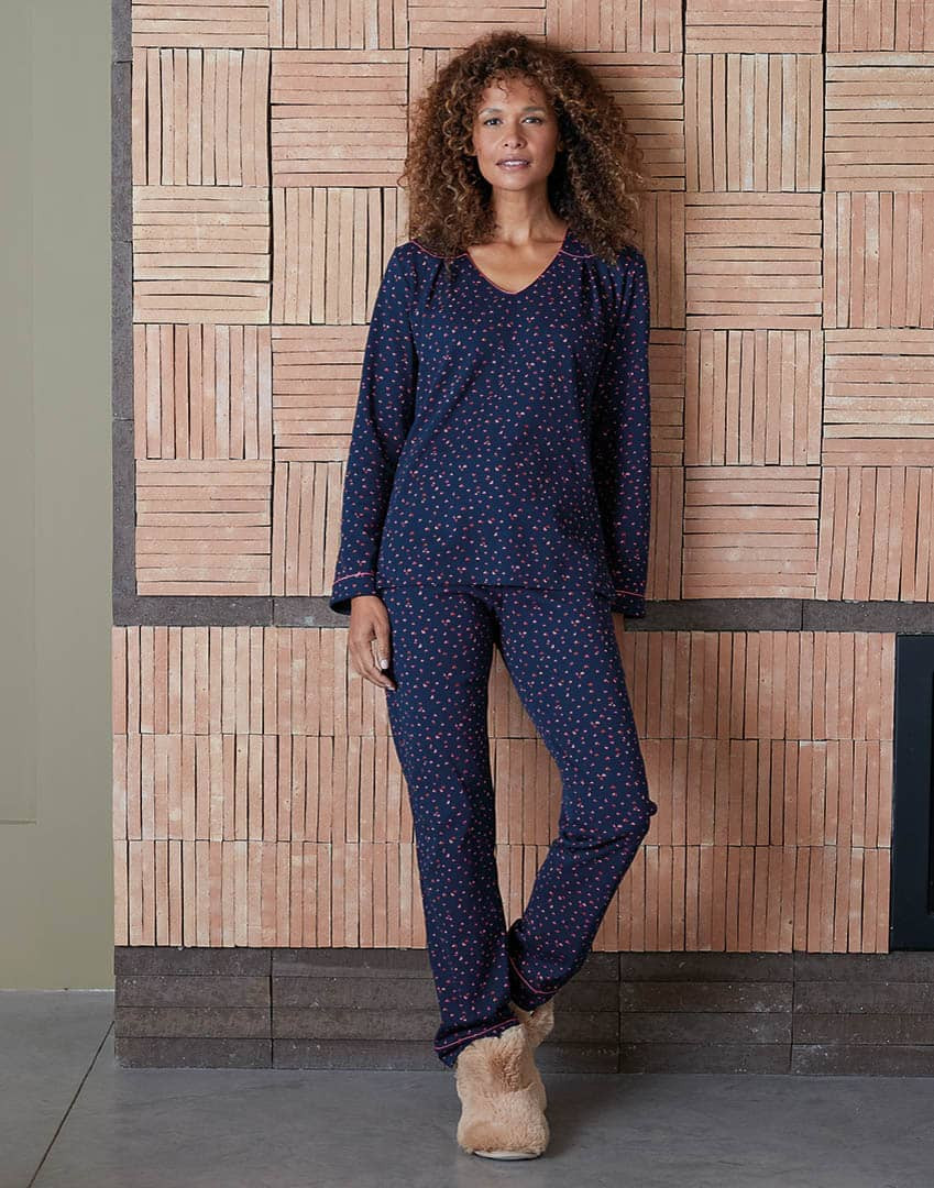 100 cotton interlock pyjamas HOLLY 602 navy blue Lingerie le Chat