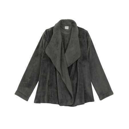Fur draped loungewear jacket in  ESSENTIEL H73A moss green  | Lingerie le Chat