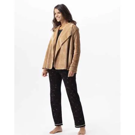 Fur draped loungewear jacket in  ESSENTIEL H73A honey gold  | Lingerie le Chat