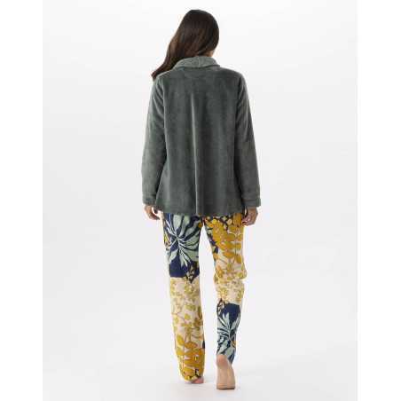 Fur draped loungewear jacket in  ESSENTIEL H73A moss green  | Lingerie le Chat