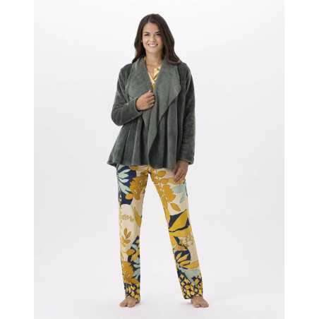 Fur draped loungewear jacket in  ESSENTIEL H73A moss green  | Lingerie le Chat