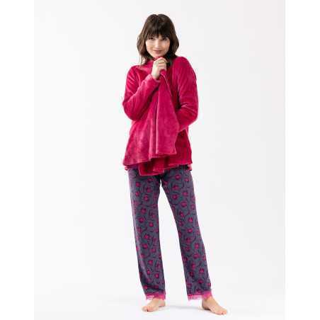 Fur draped loungewear jacket in  ESSENTIEL H73A peony  | Lingerie le Chat