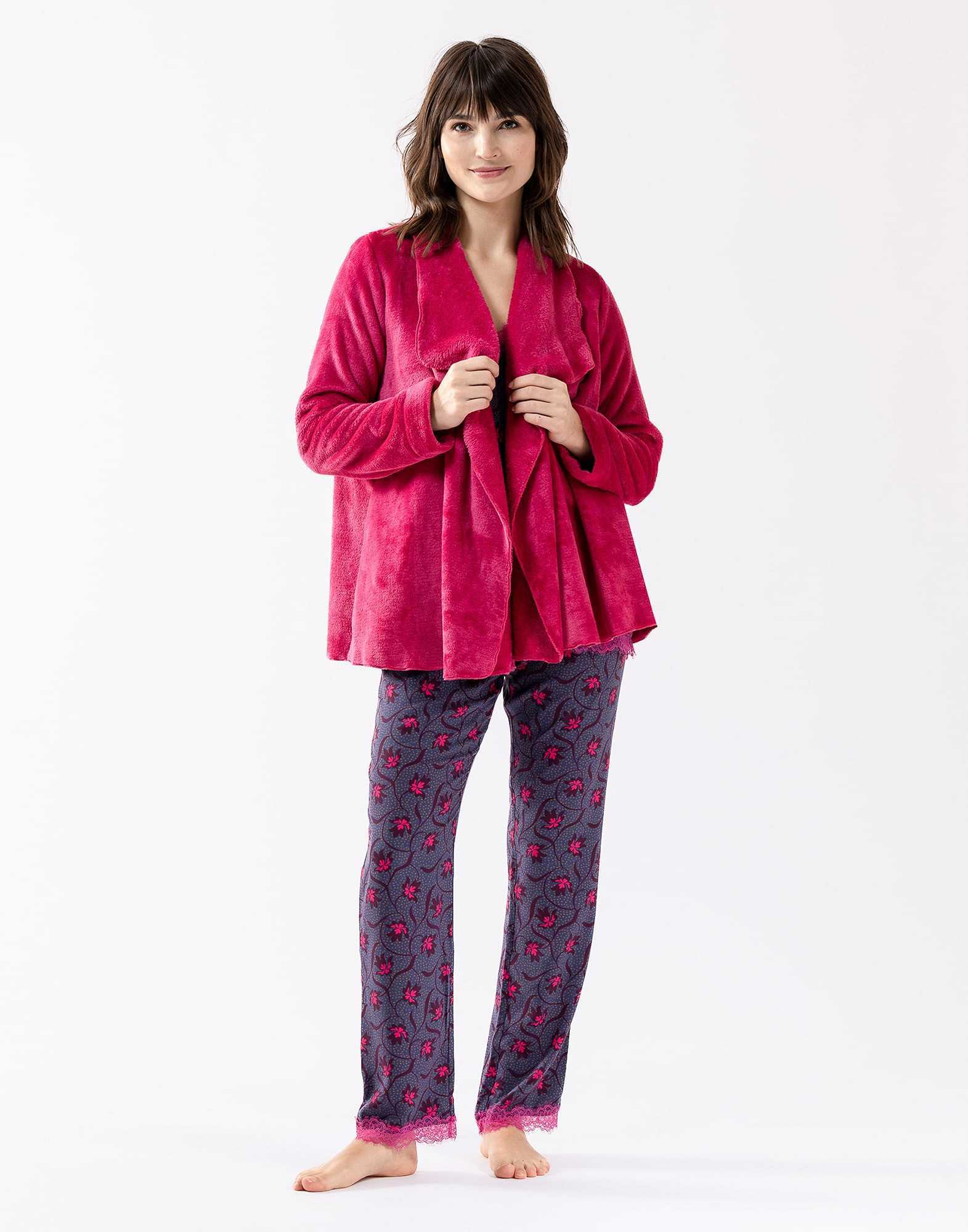 Fur draped loungewear jacket in  ESSENTIEL H73A peony  | Lingerie le Chat