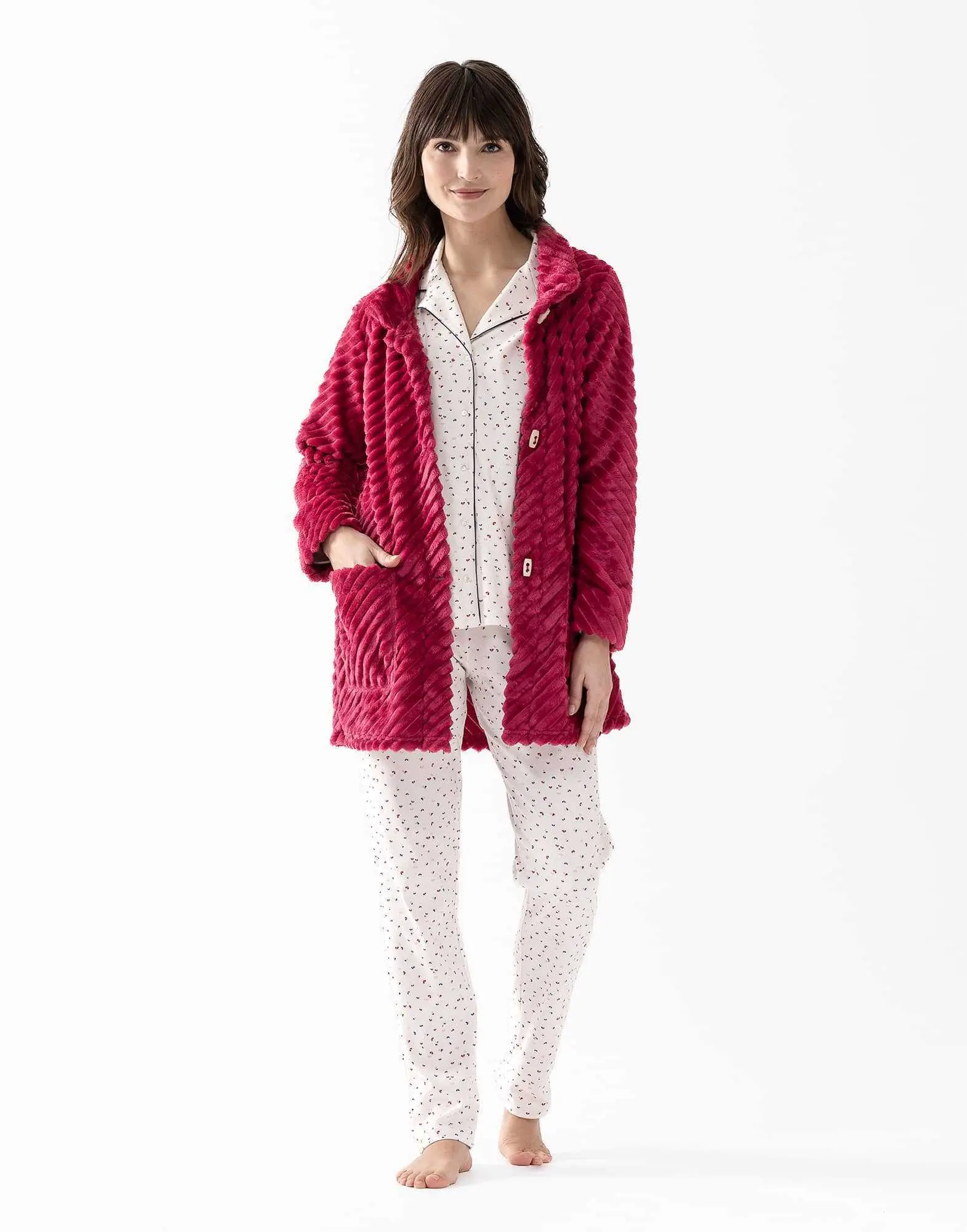 Fur draped loungewear jacket ESSENTIEL H75A peony | Lingerie le Chat