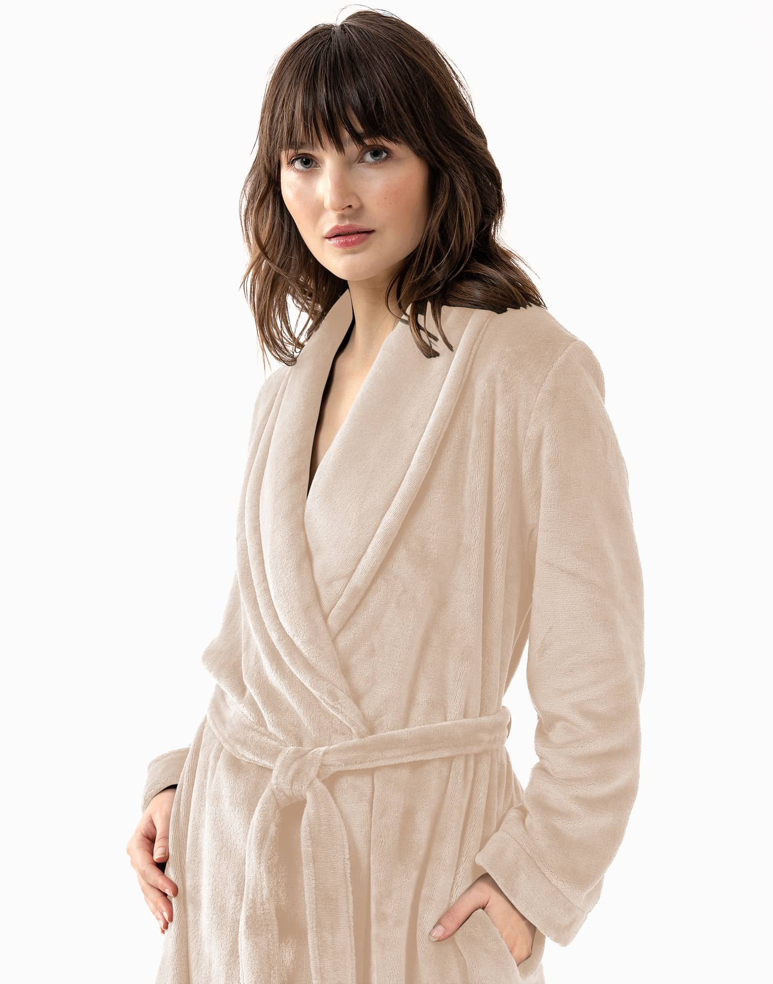 Plush flannel twill bathrobe ESSENTIEL 661 in shell