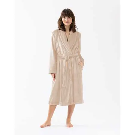 Plush flannel twill bathrobe ESSENTIEL 661 in shell | Lingerie le Chat