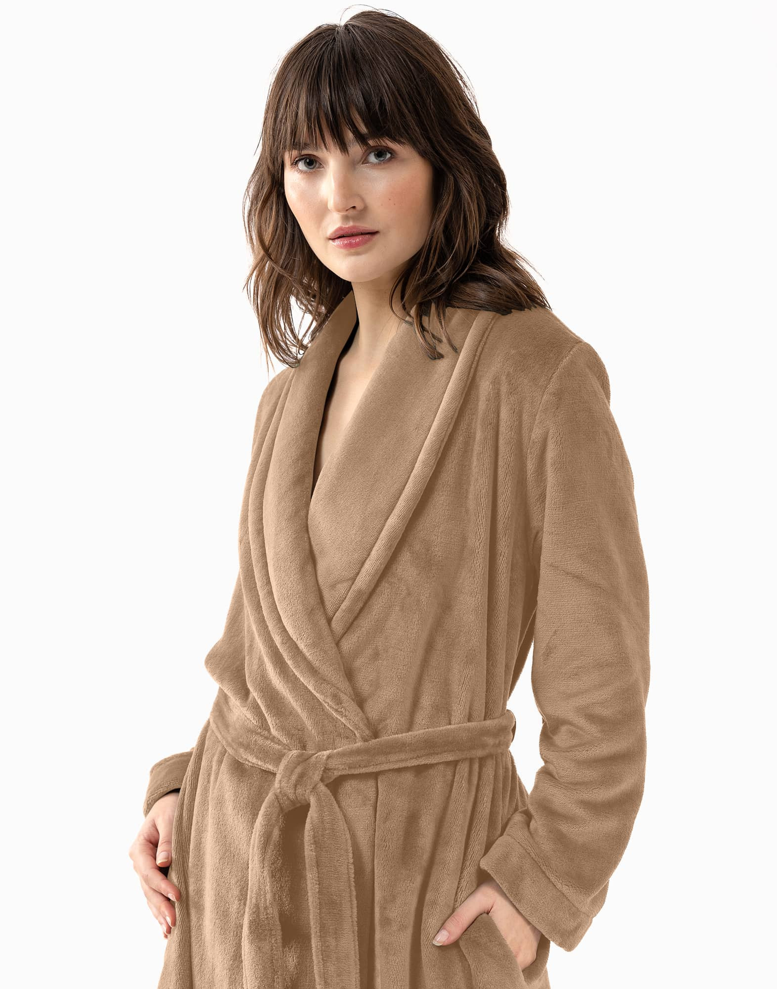Plush flannel twill bathrobe ESSENTIEL 661 in honey gold