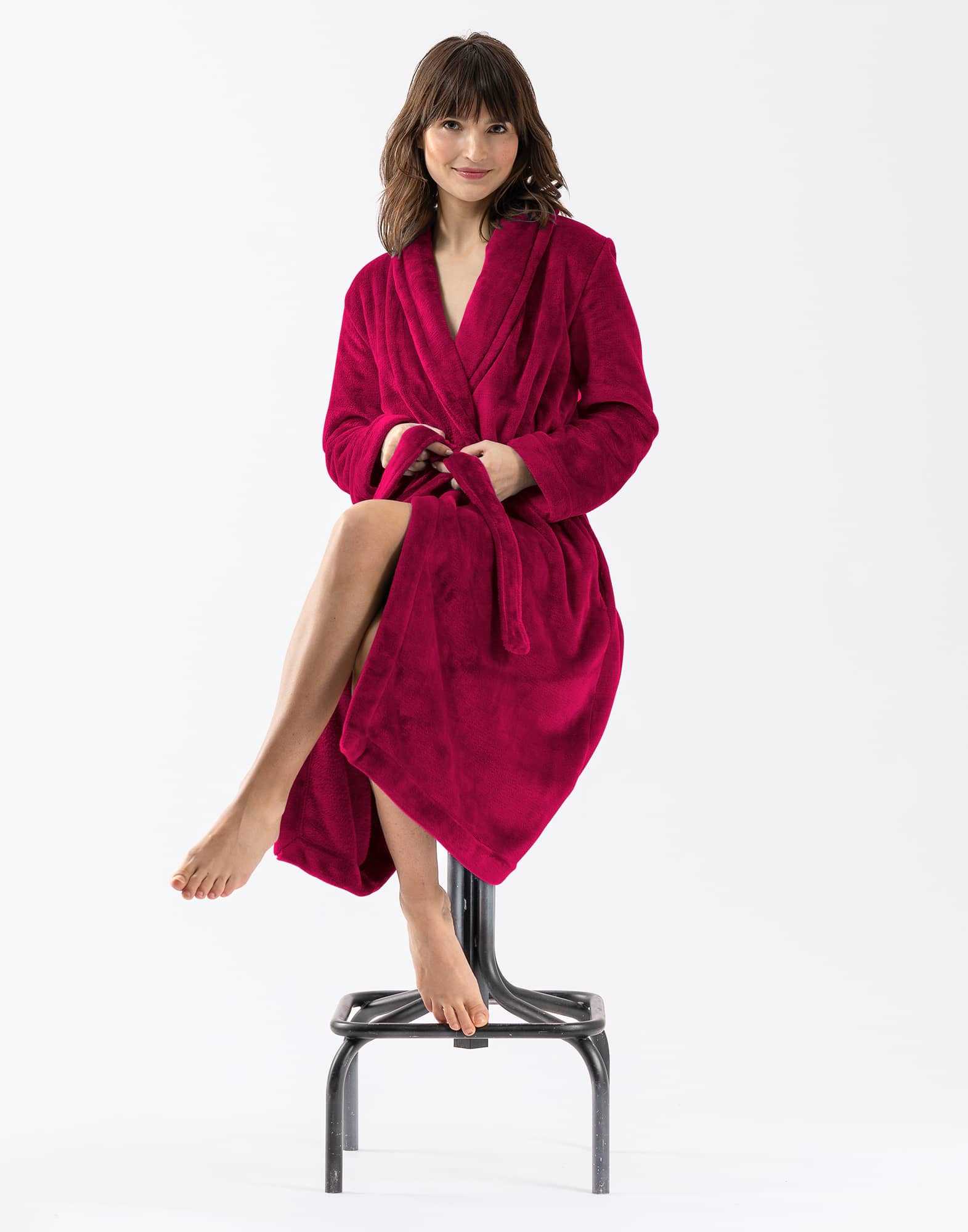 Plush flannel twill bathrobe ESSENTIEL 661 in peony | Lingerie le Chat
