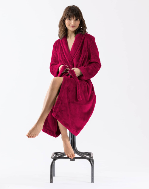 Plush flannel twill bathrobe ESSENTIEL 661 in peony | Lingerie le Chat