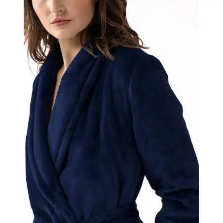 Plush flannel twill bathrobe ESSENTIEL 661 in navy blue | Lingerie le Chat
