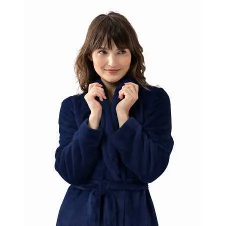 Plush flannel twill bathrobe ESSENTIEL 661 in navy blue | Lingerie le Chat