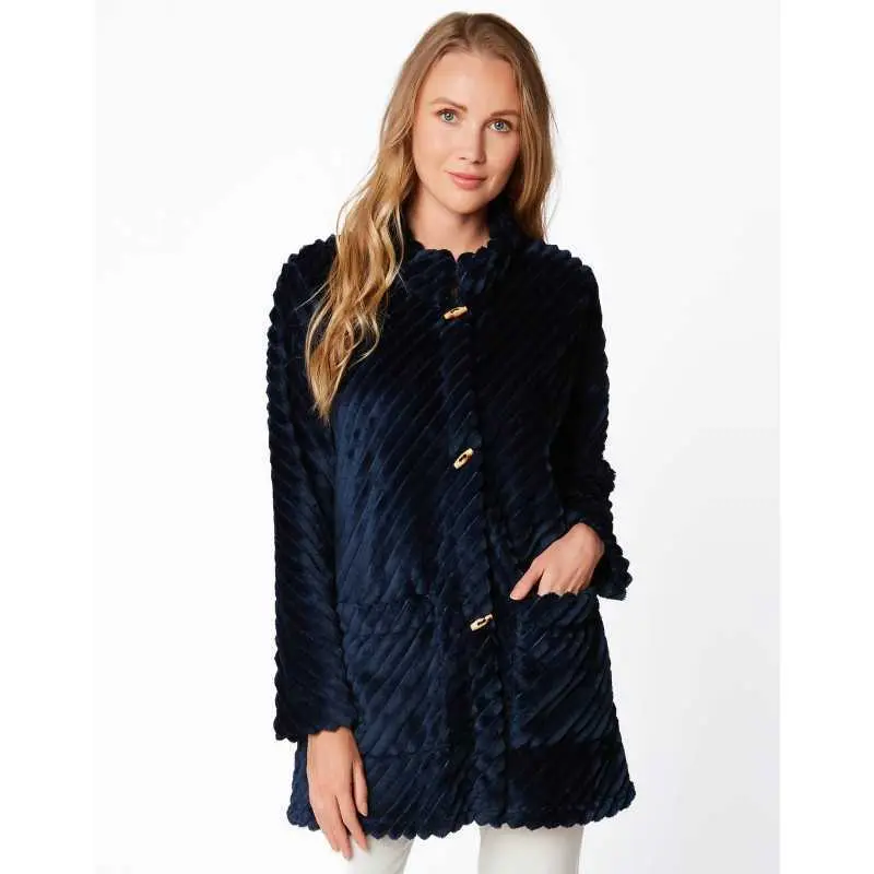 Fur draped loungewear jacket ESSENTIEL H75A navy blue | Lingerie le Chat