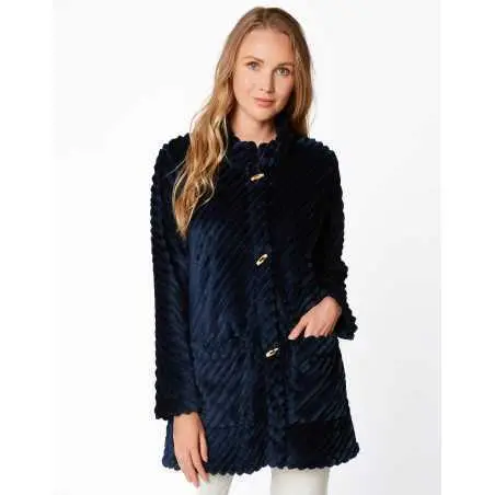 Fur draped loungewear jacket ESSENTIEL H75A navy blue | Lingerie le Chat