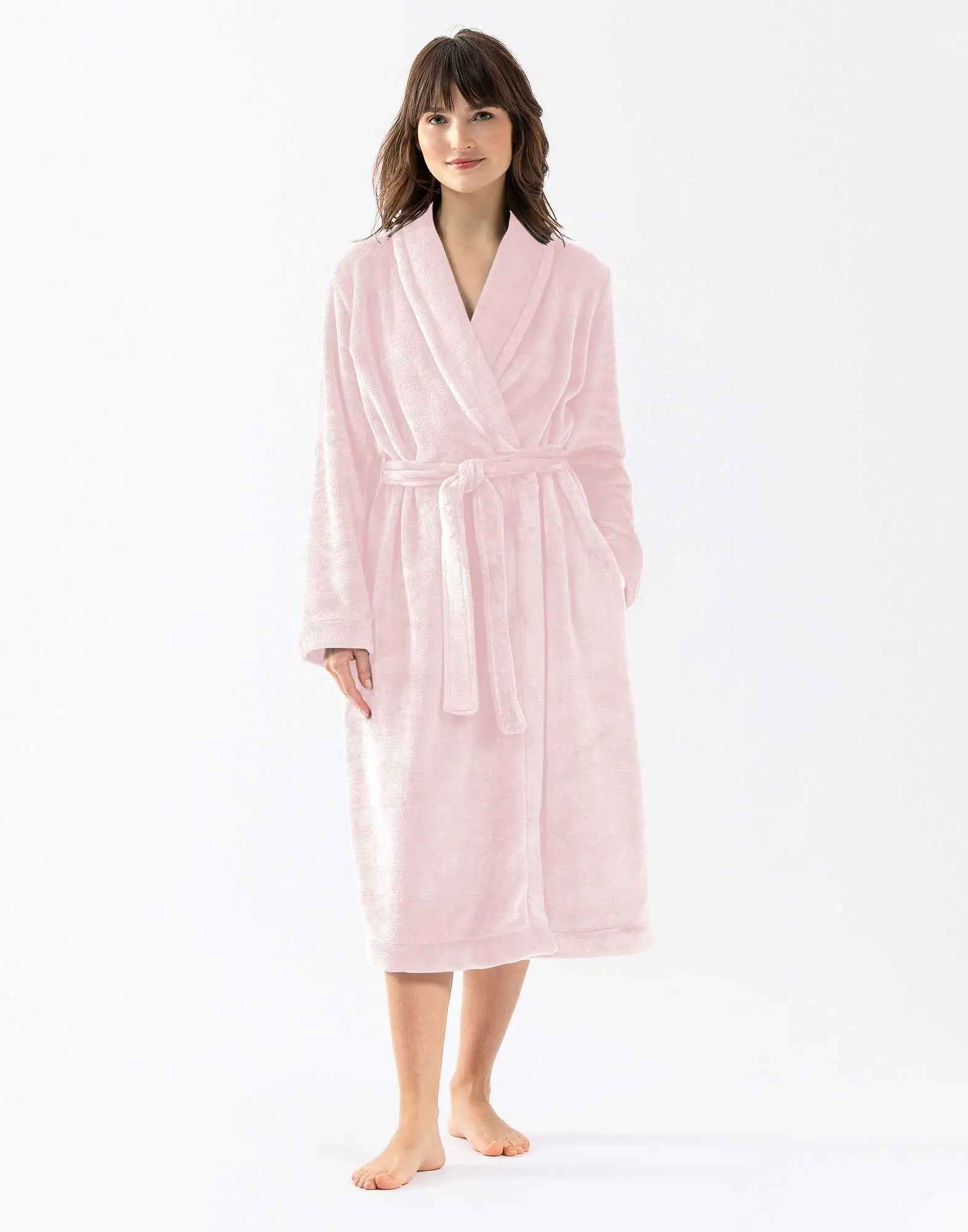 Plush flannel twill bathrobe ESSENTIEL 661 in rosewood | Lingerie le Chat
