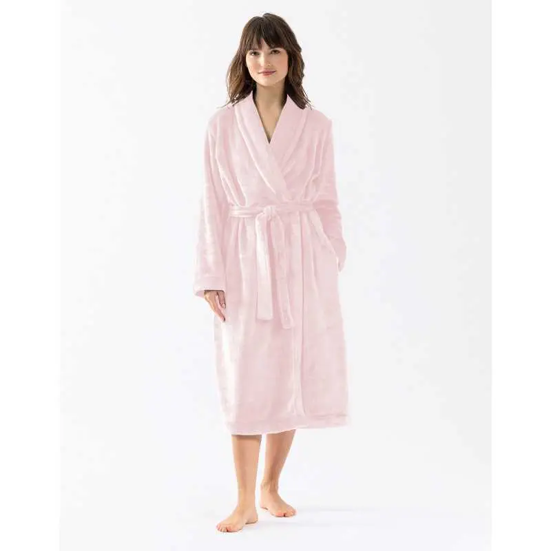 Plush flannel twill bathrobe ESSENTIEL 661 in rosewood | Lingerie le Chat