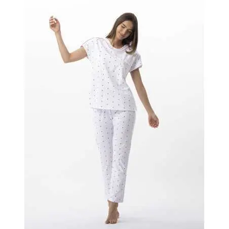 Pyjama en coton élasthanne AMORE 702 blanc  | Lingerie le Chat