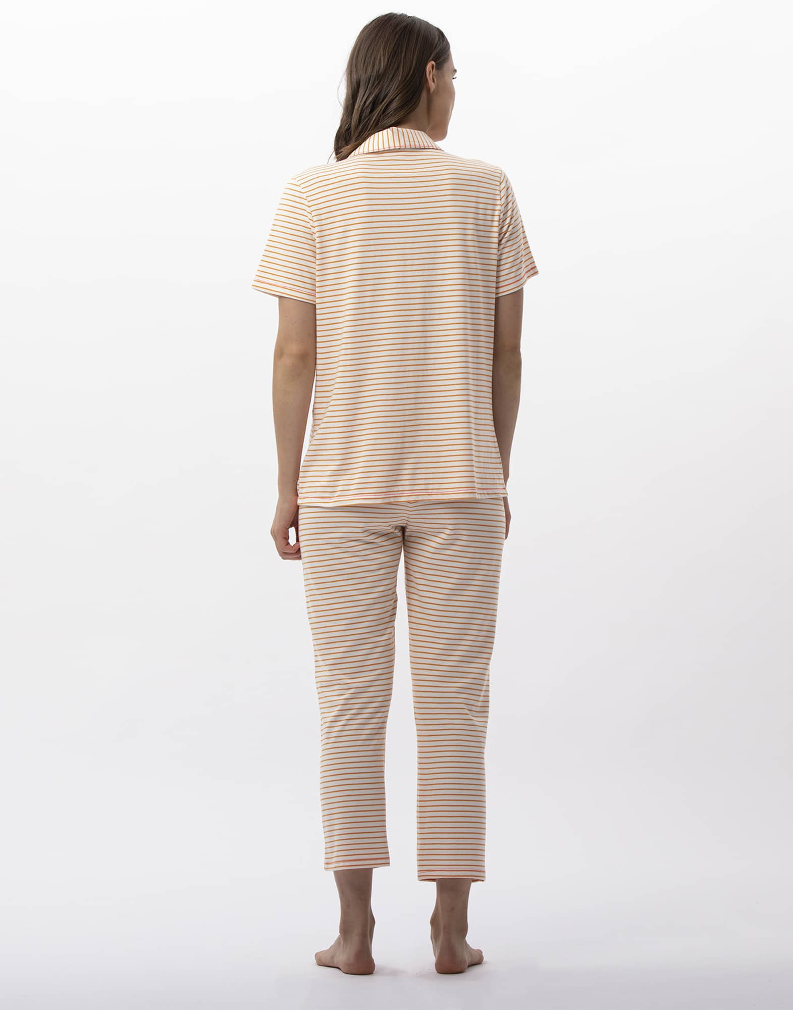 Striped buttoned pyjamas in cotton and modal FRUTTI 706 tangerine
