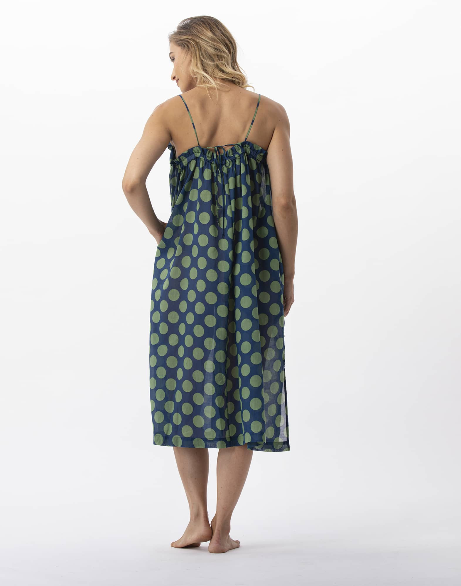 Polka dot printed dress in 100% cotton RIVA 740 green