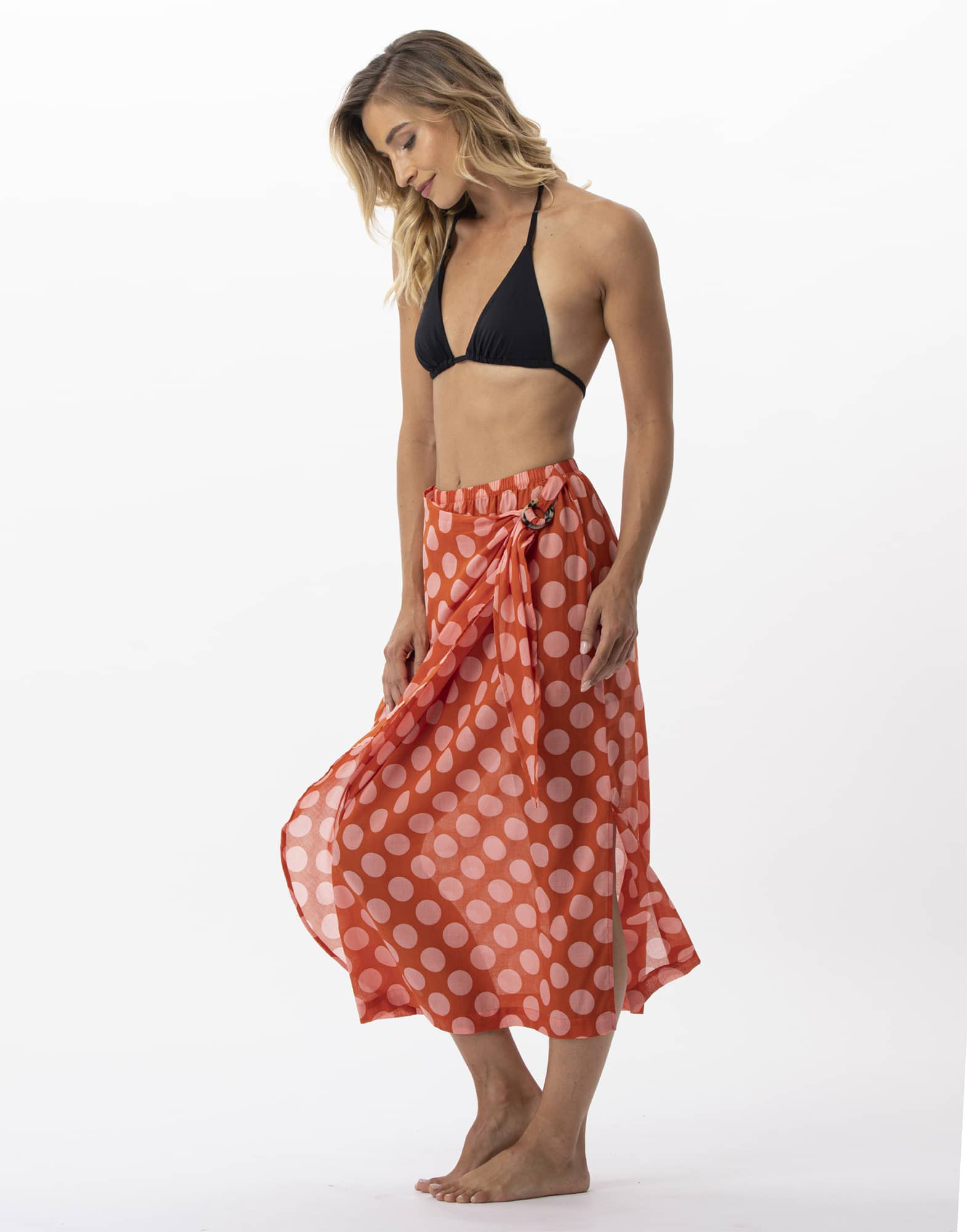 Polka dot printed sarong skirt in 100% cotton RIVA 780 pink