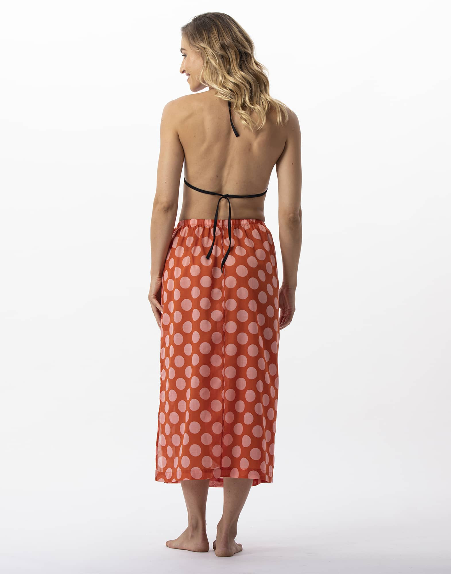 Polka dot printed sarong skirt in 100% cotton RIVA 780 pink