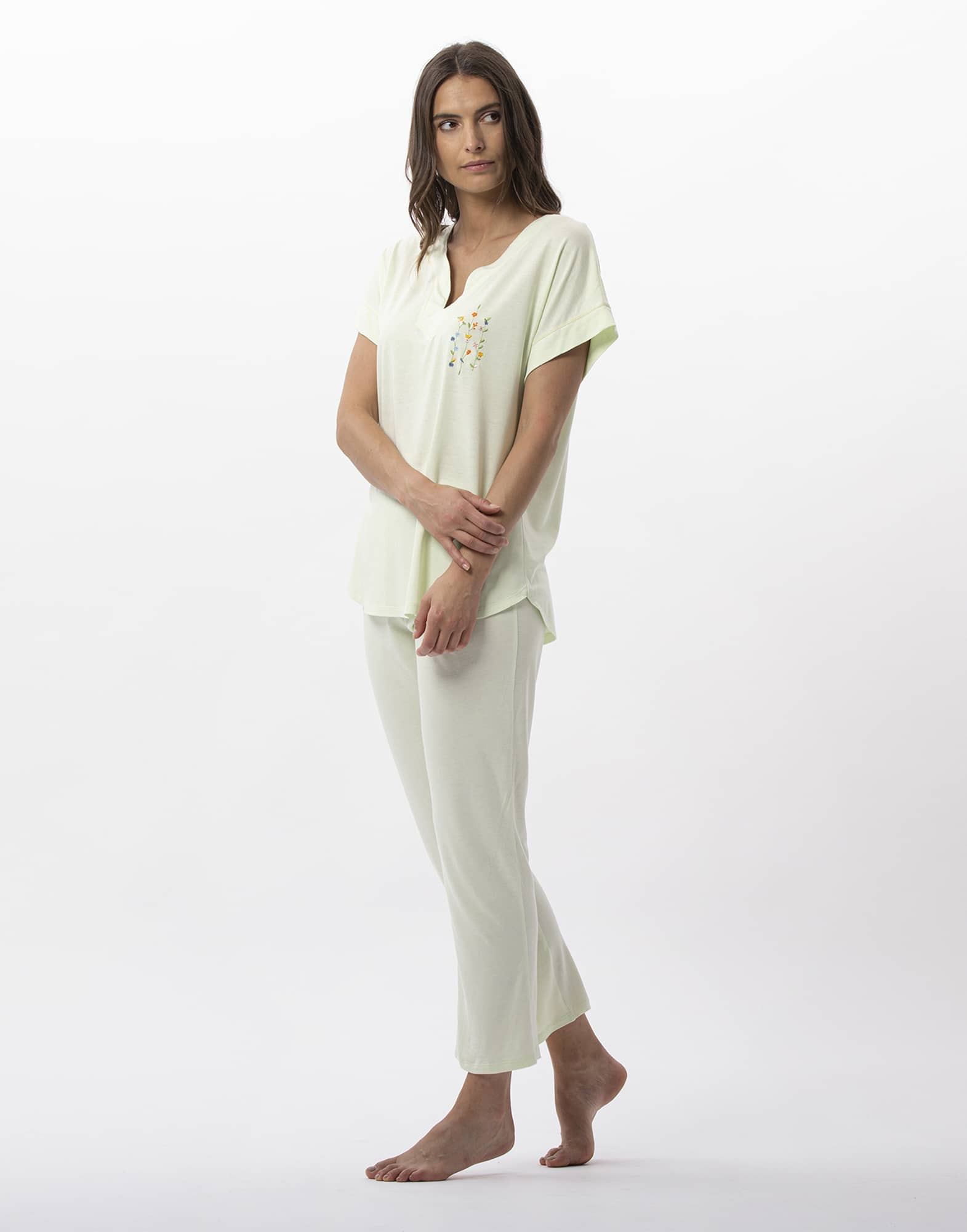 Cropped trousers in cotton modal RIVIERA 702 anise