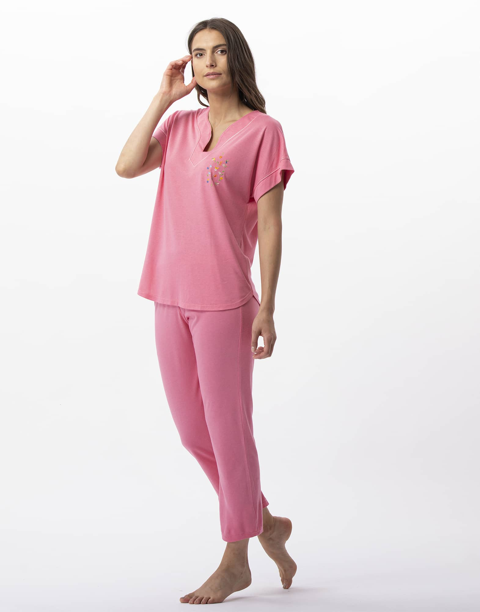 Pyjama pantacourt en coton modal RIVIERA 702 fraise