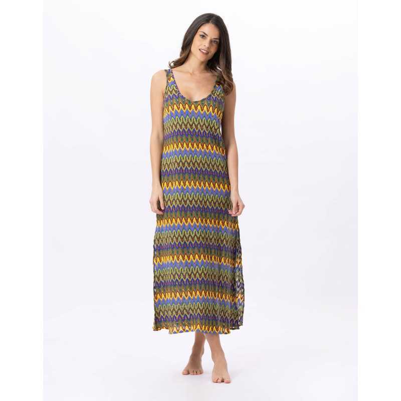 Robe longue en maille ajourée BAHIA 741 bleu multico | Lingerie le Chat Robe longue en maille ajourée BAHIA 741 bleu multico | Lingerie le Chat