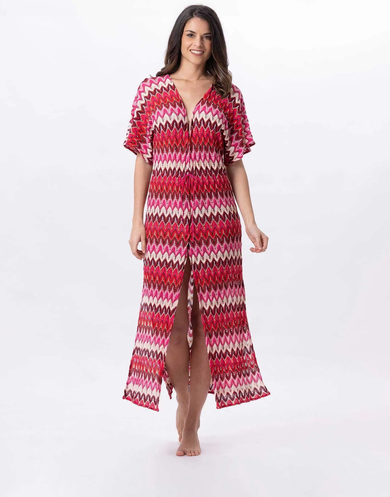 Long mesh knit kimono BAHIA 770 multicoloured pink | Lingerie le Chat